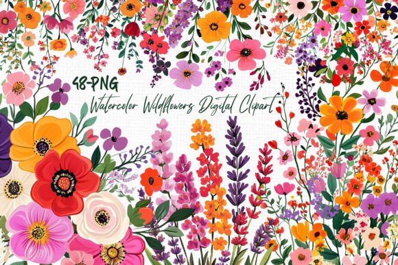 Download Watercolor Wildflowers Digital Clipart - Digital clipart Collection