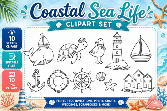 Download Coastal Sea Life Digital Clipart PNG - Digital clipart Collection