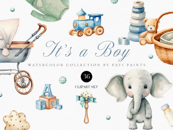 Download Baby Boy Watercolor Digital Clipart Set - Digital clipart Collection