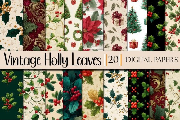 Download Vintage Holly Leaves Digital Paper - Vintage holly Collection