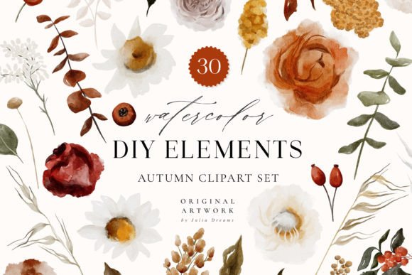 Download Autumn Watercolor Flower Digital Clipart - Digital clipart Collection